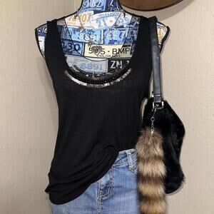 Y2K Vera Wang indie sleaze black tank top with sequins and gems